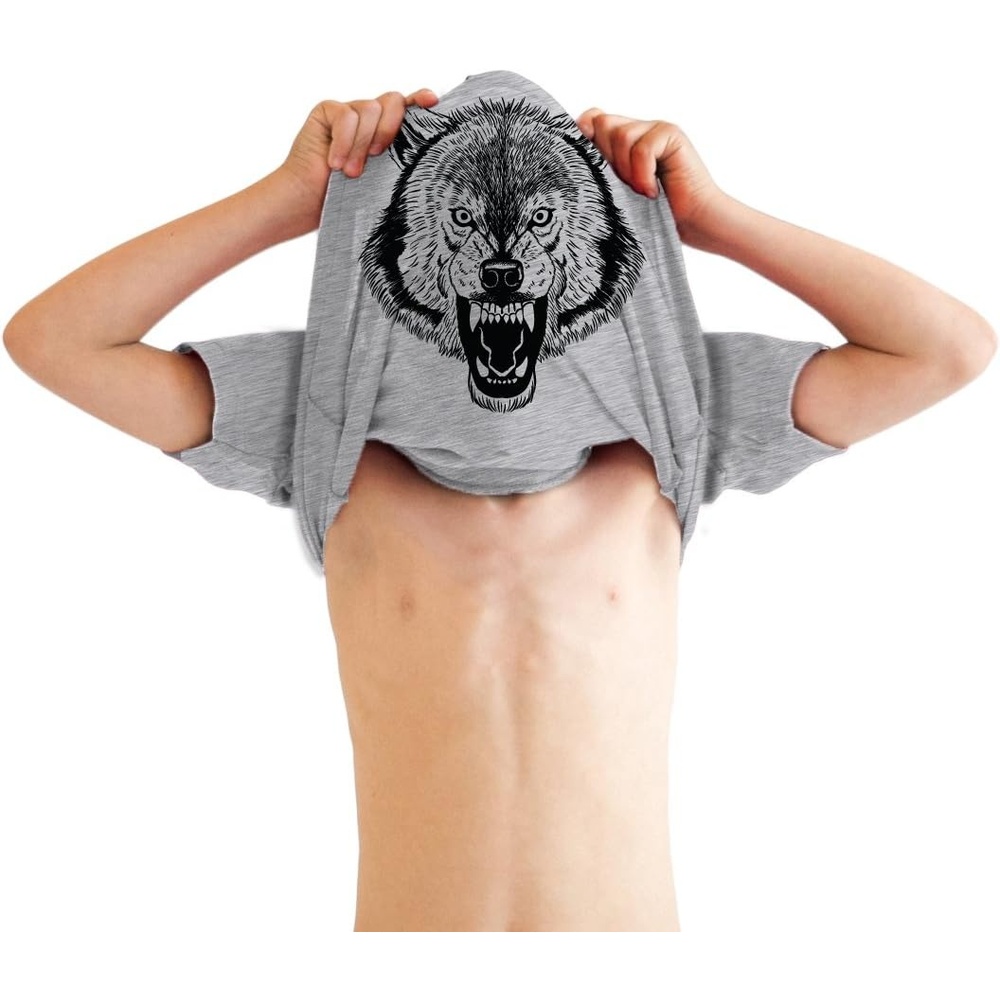 image:imageYouth Flip T Shirts Funny Childrens Tees with Unique Flip Design for Kids Funny Childrens Apparel Graphic Tops for Kid Cool Flip Short Sleeve Animal Soft Cotton Blend Novelty Tees for KidsWolf