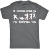 If Zombies Chase Us Im Tripping You Funny Halloween Men’s T-Shirt | Funny T Shirts, Graphic Apparel for Men, Cool Short Sleeve, Soft Cotton Blend, Novelty Tees for Guys(Dark Heather Grey)