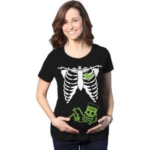 Maternity Skeleton Baby Halloween Pregnancy Announcement T Shirt | Funny Graphic Pregnancy Tee, Halloween Maternity Wear, Cool Short Sleeve, Ruched, stretchy, soft, Maternity Shirts(Frankenstein)