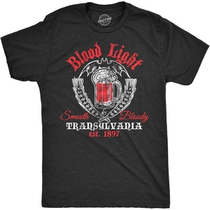 Mens Blood Light T Shirt Funny Halloween Beer Parody Vampire Tee for Guys | Funny T Shirts, Halloween Apparel for Men, Cool Adult Humor Short Sleeve, Soft Cotton Blend, Novelty Tees for Guys(Heather Black)