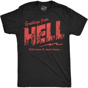 Mens Funny T Shirts Greetings from Hell Sarcastic Halloween Tee for Men