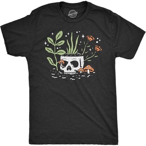 Mens Skull Flowers T Shirt Funny Spooky House Plant Horticulture Lovers Tee for Guys(Heather Black – Skullflowers)