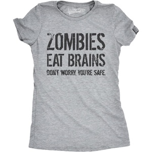 Womens Zombies Eat Brains so You’re Safe Funny T Shirt | Funny T Shirts, Halloween Tops for Women, Cool Sarcastic Top, Zombie, Soft Cotton Blend, Women’s Novelty Tees(Light Heather Grey)