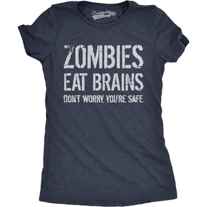 Womens Zombies Eat Brains so You’re Safe Funny T Shirt | Funny T Shirts, Halloween Tops for Women, Cool Sarcastic Top, Zombie, Soft Cotton Blend, Women’s Novelty Tees(Navy)