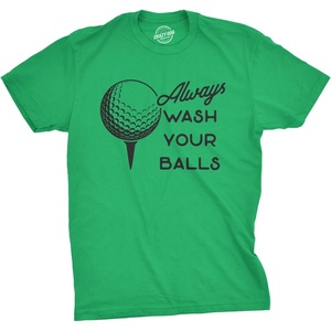 Mens Best Dad By Par T Shirt Funny Fathers Day Golf Tee | Funny T Shirts, Dad Joke Apparel for Men, Cool Golf Short Sleeve, Soft Cotton Blend, Novelty Tees for Guys(Heather Green – Wash Your Balls)