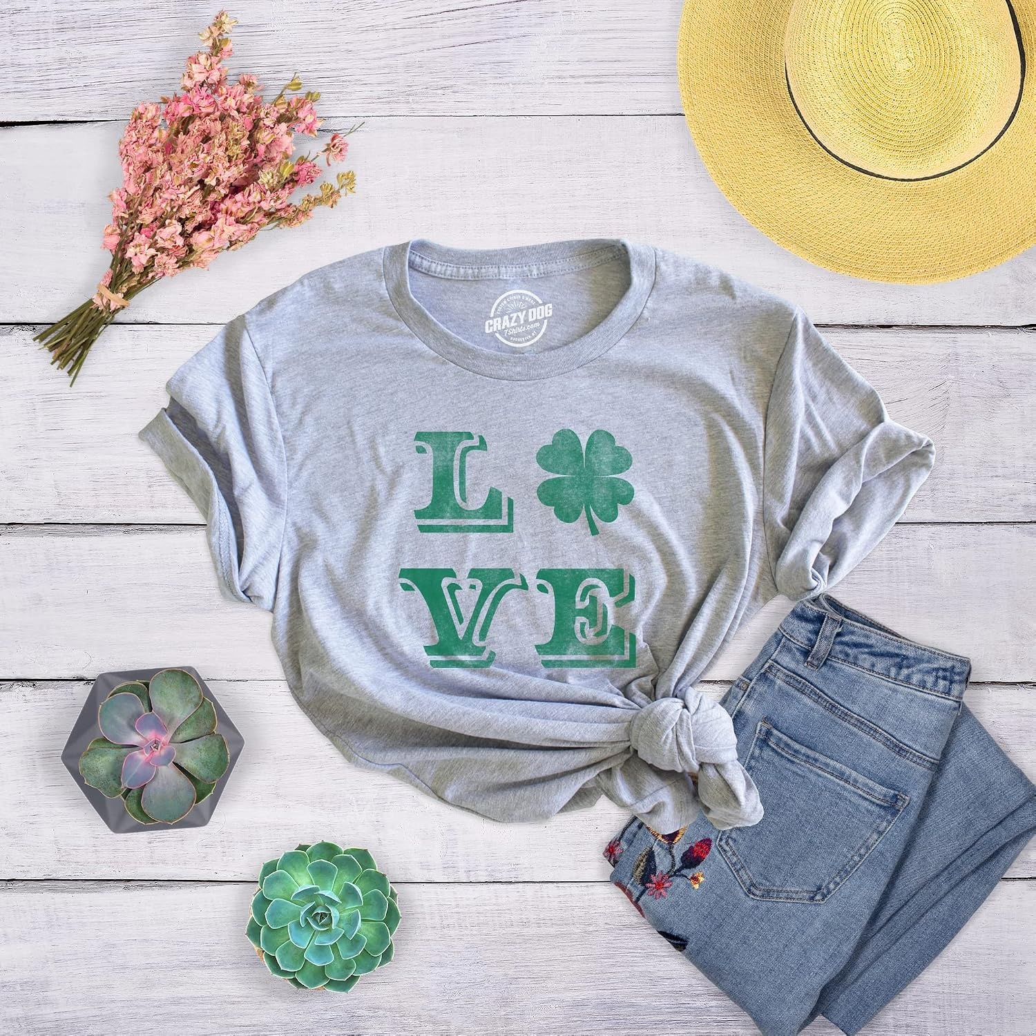 image:imageWomens St Patricks Day Shirt Lucky Love Clover Shamrock Tee Funny T Shirts Saint Patricks Day Tops for Women Cool Love Top Soft Cotton Blend Womens Novelty TeesLight Heather Grey
