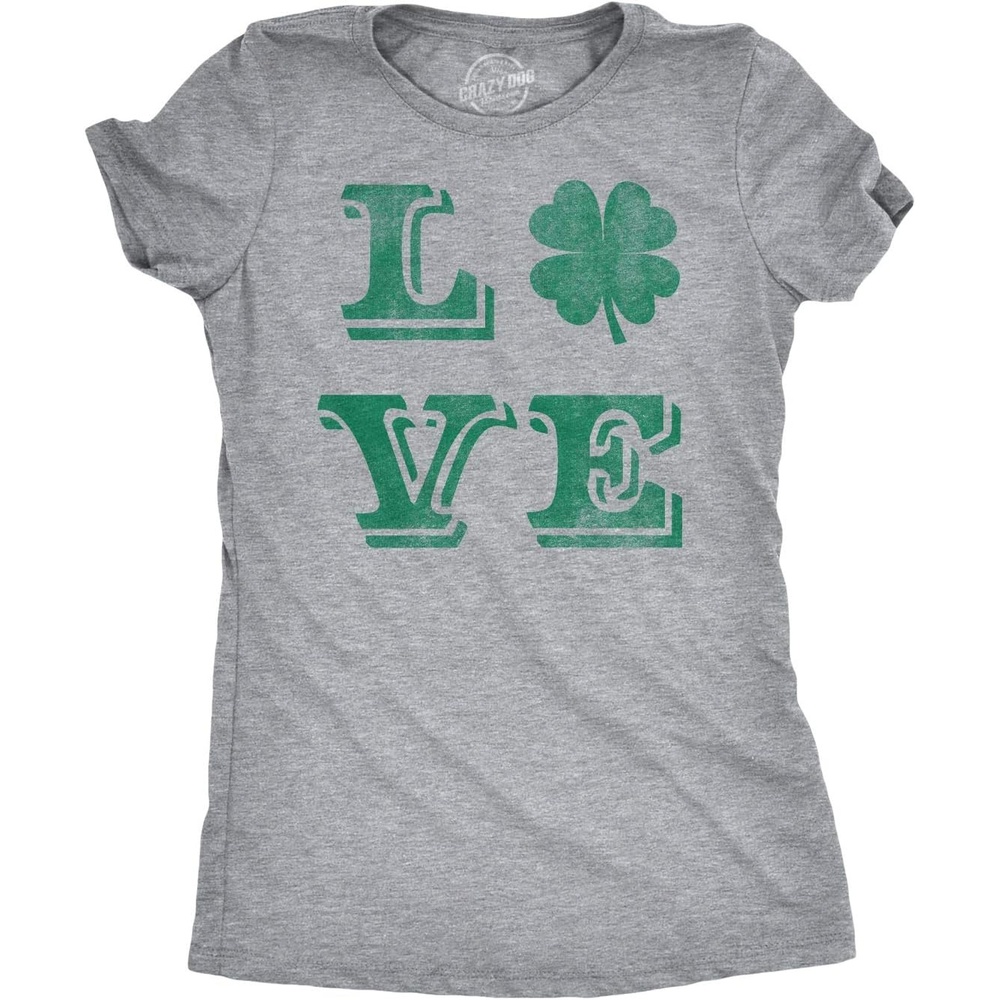 image:imageWomens St Patricks Day Shirt Lucky Love Clover Shamrock Tee  Funny T Shirts Saint Patricks Day Tops for Women Cool Love Top Soft Cotton Blend Womens Novelty TeesLight Heather Grey