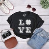 Womens St Patricks Day Shirt Lucky Love Clover Shamrock Tee | Funny T Shirts, Saint Patrick’s Day Tops for Women, Cool Love Top, Soft Cotton Blend, Women’s Novelty Tees(Heather Black)