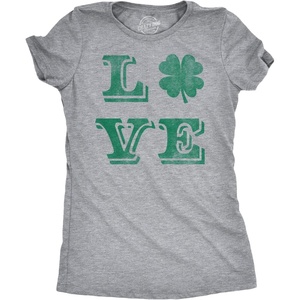 Womens St Patricks Day Shirt Lucky Love Clover Shamrock Tee | Funny T Shirts, Saint Patrick’s Day Tops for Women, Cool Love Top, Soft Cotton Blend, Women’s Novelty Tees(Light Heather Grey)
