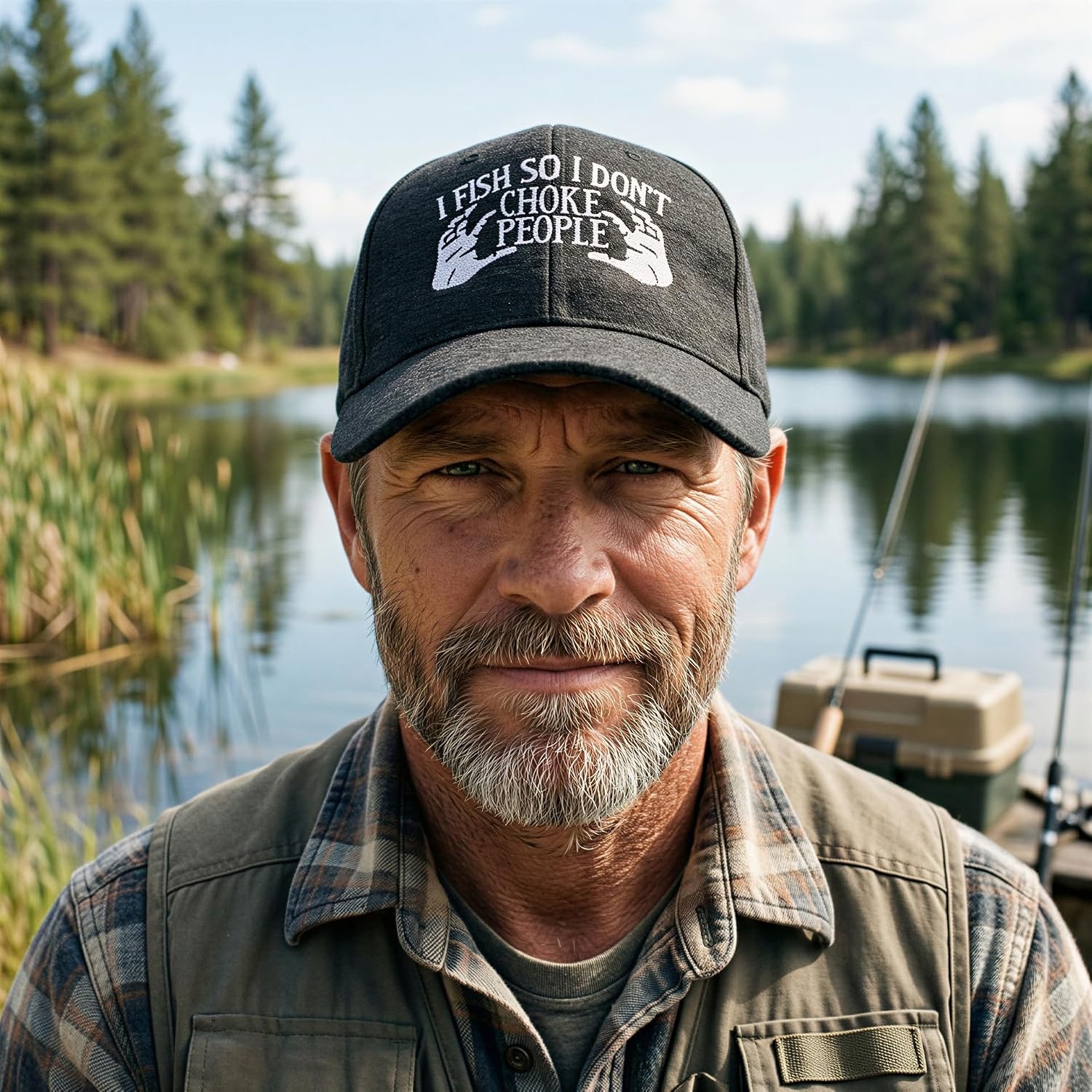 image:imageFunny Fishing Hat I Fish So I Dont Choke People White Text Cap Adjustable Cotton Baseball Hat for Men and Women Novelty Sarcastic Fisherman Cap for Anglers and Outdoor Enthusiasts Funny
