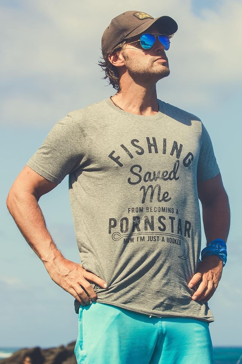 image:imageMens Fishing Saved Me from Being A Pornstar Now Im Just A Hooker Funny T ShirtDark Heather Grey