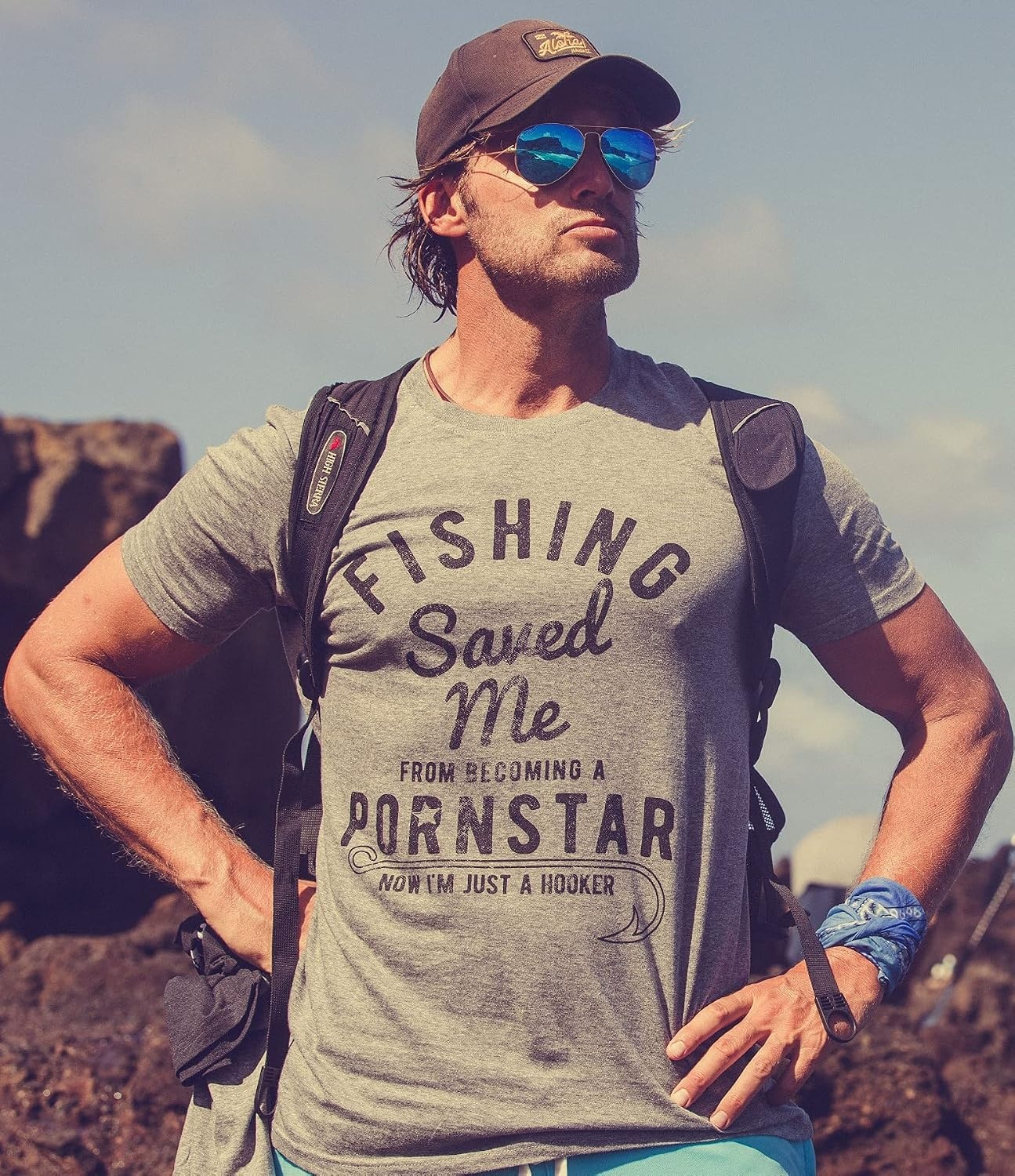 image:imageMens Fishing Saved Me from Being A Pornstar Now Im Just A Hooker Funny T ShirtDark Heather Grey