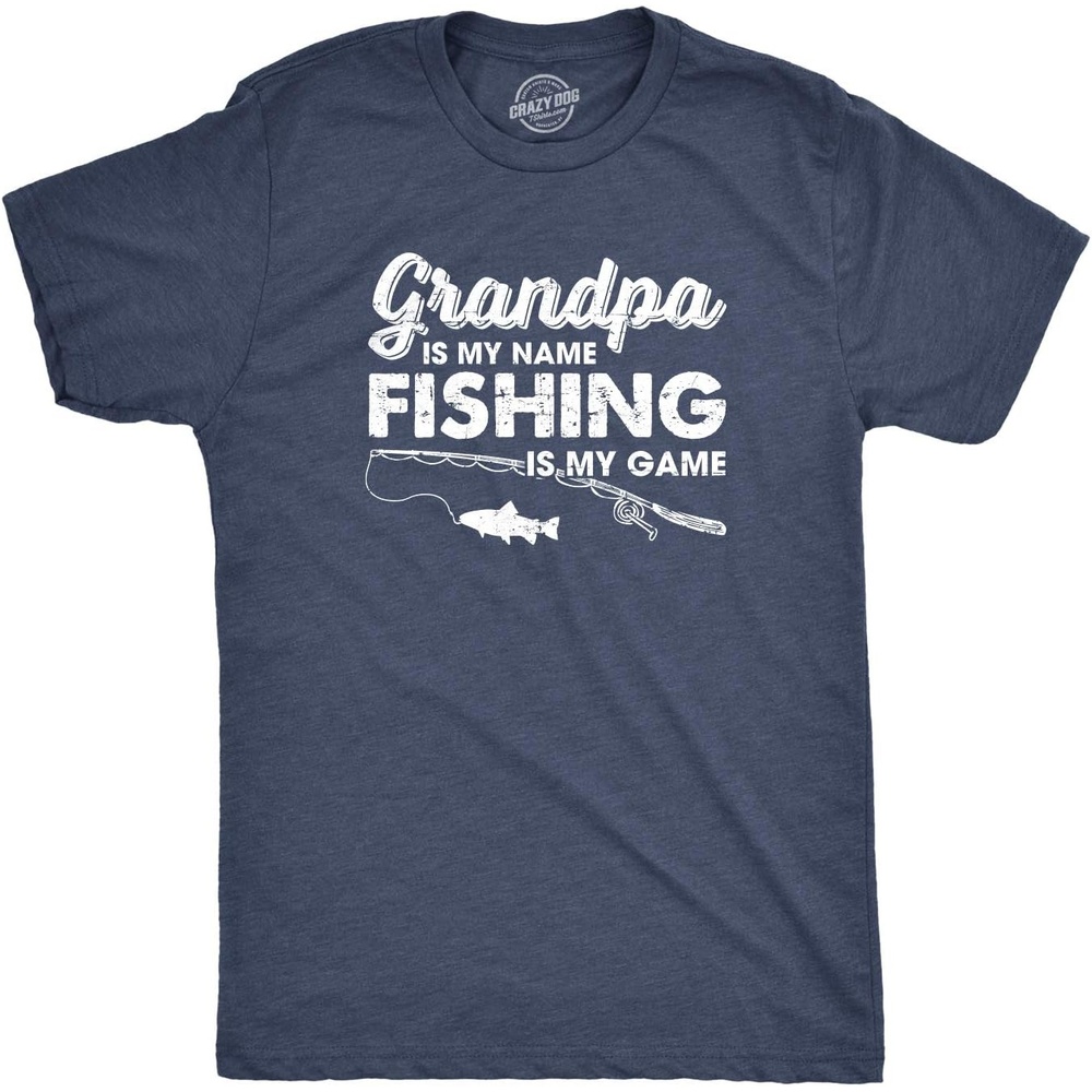 image:imageFunny Fishing Shirts for Dad Cool Fathers Day Fish Tees for PopHeather Navy Grandpa is My Name