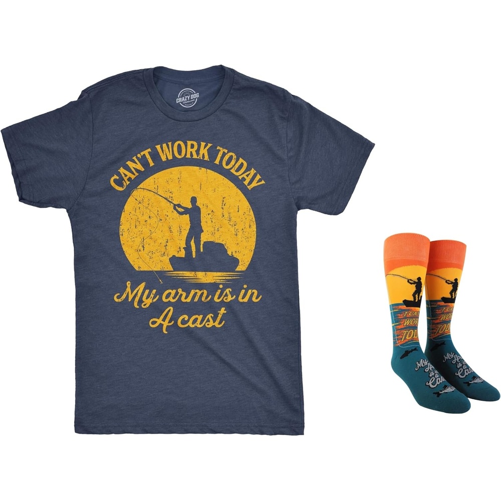 image:imageI Cant Work Today My Arm is in A Cast Funny Fishing Fathers Day Large TShirt and Sock Combo