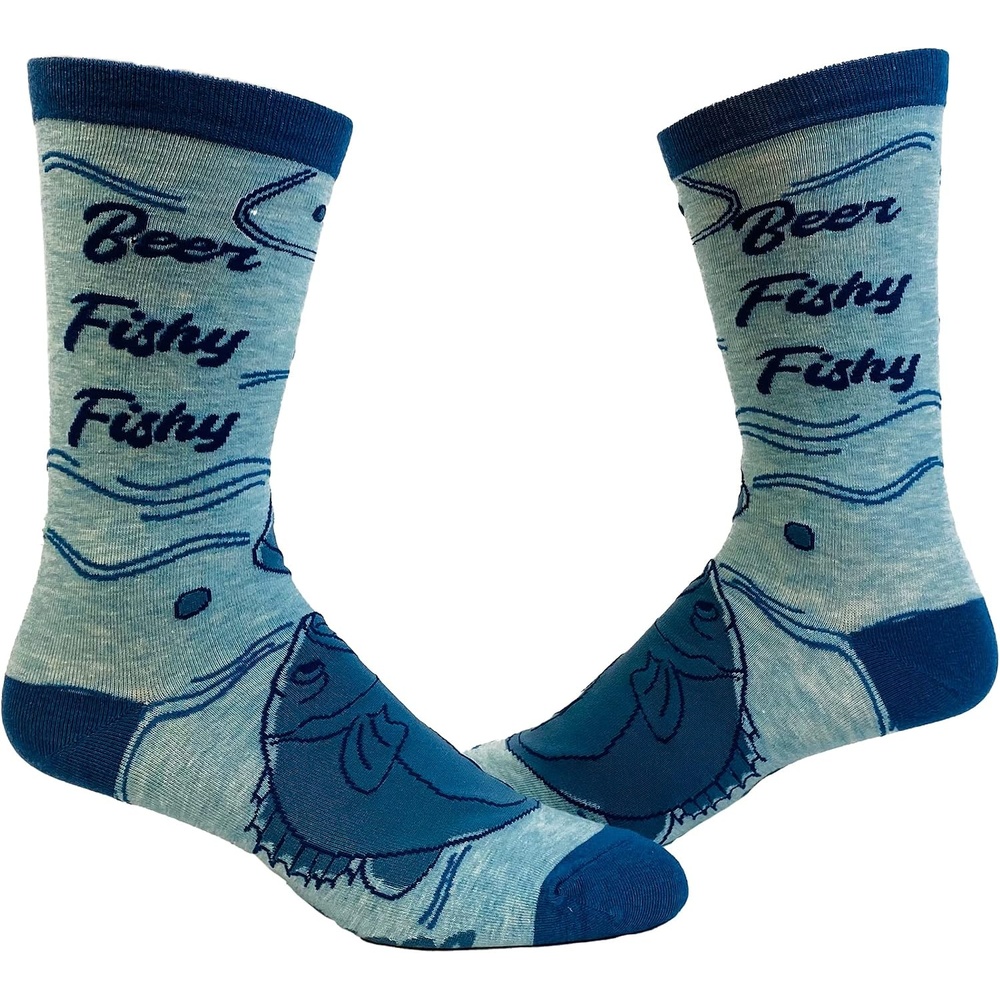 image:imageMens Beer Fishy Fishy Socks Funny Fisherman Fathers Day Beer Footwear Funny Graphic Socks Graphic Sock Cool Fishing Sock Beer Stretchy and Soft Novelty Socks
