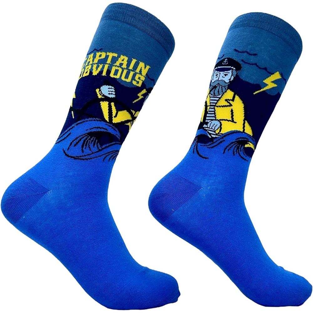 image:imageMens Captain Obvious Socks Funny Boat Fishing Sailor Novelty Joke Footwear Funny Graphic Socks Graphic Sock Cool Sarcastic Sock Stretchy and Soft Novelty Socks
