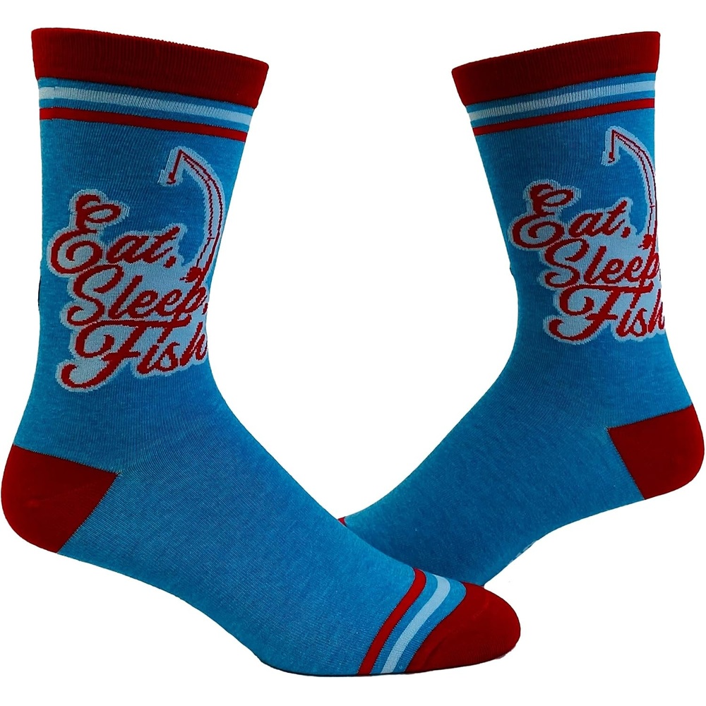 image:imageMens Eat Sleep Fish Socks Funny Fishing Lover Fathers Day Footwear Funny Graphic Socks Dad Joke Sock Cool Fishing Sock Stretchy and Soft Novelty Socks