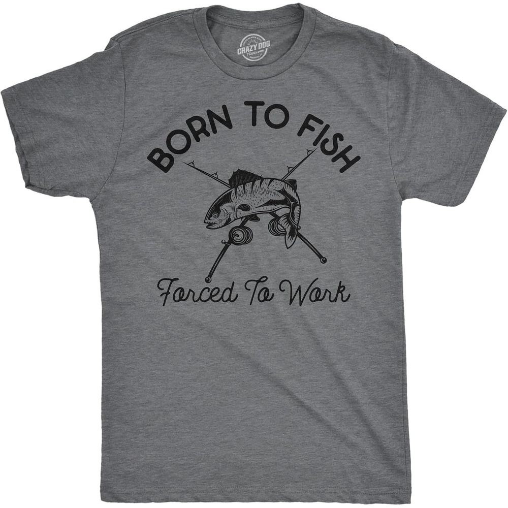image:imageMens Funny T Shirts Born to Fish Forced to Work Fishing Tee for Men Funny T Shirts Graphic Apparel for Men Cool Fishing Short Sleeve Office Soft Cotton Blend Novelty Tees for Guys