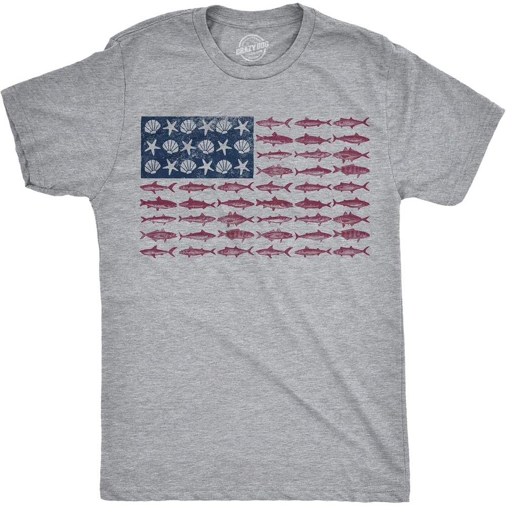 image:imageMens Funny T Shirts Fish Sea Shells American Flag Fishing 4th of July Tee  Funny T Shirts Patriotic Apparel for Men Cool Fishing Short Sleeve Soft Cotton Blend Novelty Tees for Guys
