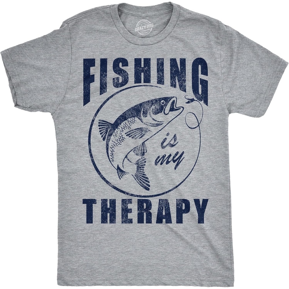 image:imageMens Funny T Shirts Fishing is My Therapy Fish Tee for Men  Funny T Shirts Graphic Apparel for Men Cool Fishing Short Sleeve Sarcastic Soft Cotton Blend Novelty Tees for Guys