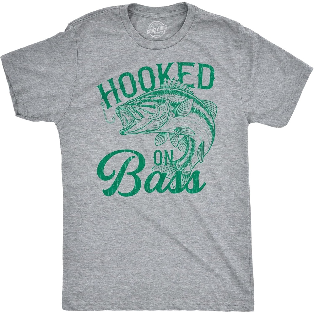 image:imageMens Funny T Shirts Hooked On Bass Sarcastic Fishing Lovers Tee for Men Funny T Shirts Graphic Apparel for Men Cool Fishing Short Sleeve Soft Cotton Blend Novelty Tees for Guys