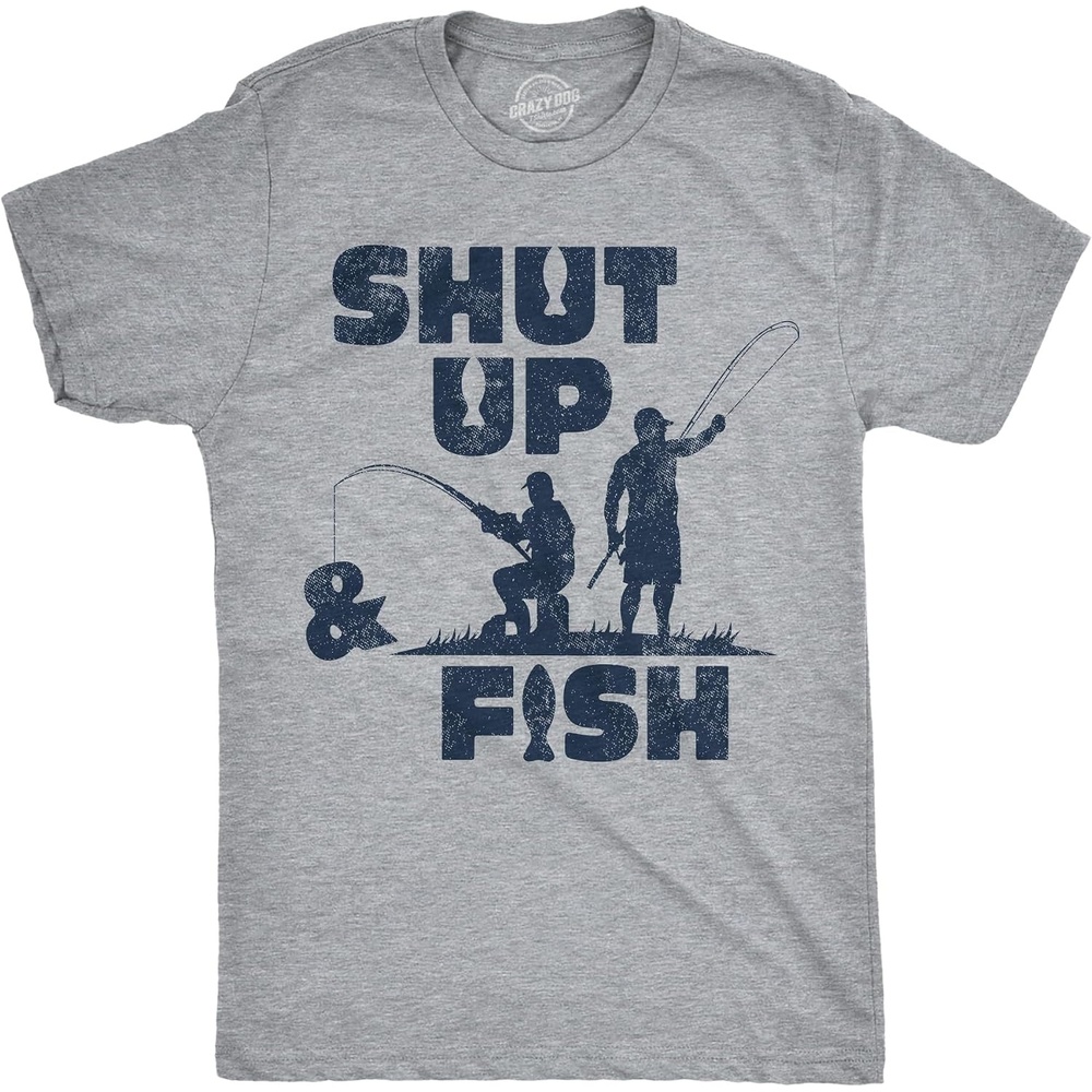 image:imageMens Funny T Shirts Shut Up and Fish Graphic Fishing Novelty Tee for Men Funny T Shirts Graphic Apparel for Men Cool Fishing Short Sleeve Sarcastic Soft Cotton Blend Novelty Tees for Guys