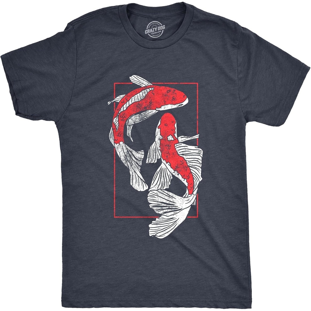 image:imageMens Koi Fish T Shirt Funny Beautiful Peaceful Japanese Carp Pond Tee for GuysHeather Navy  Koi