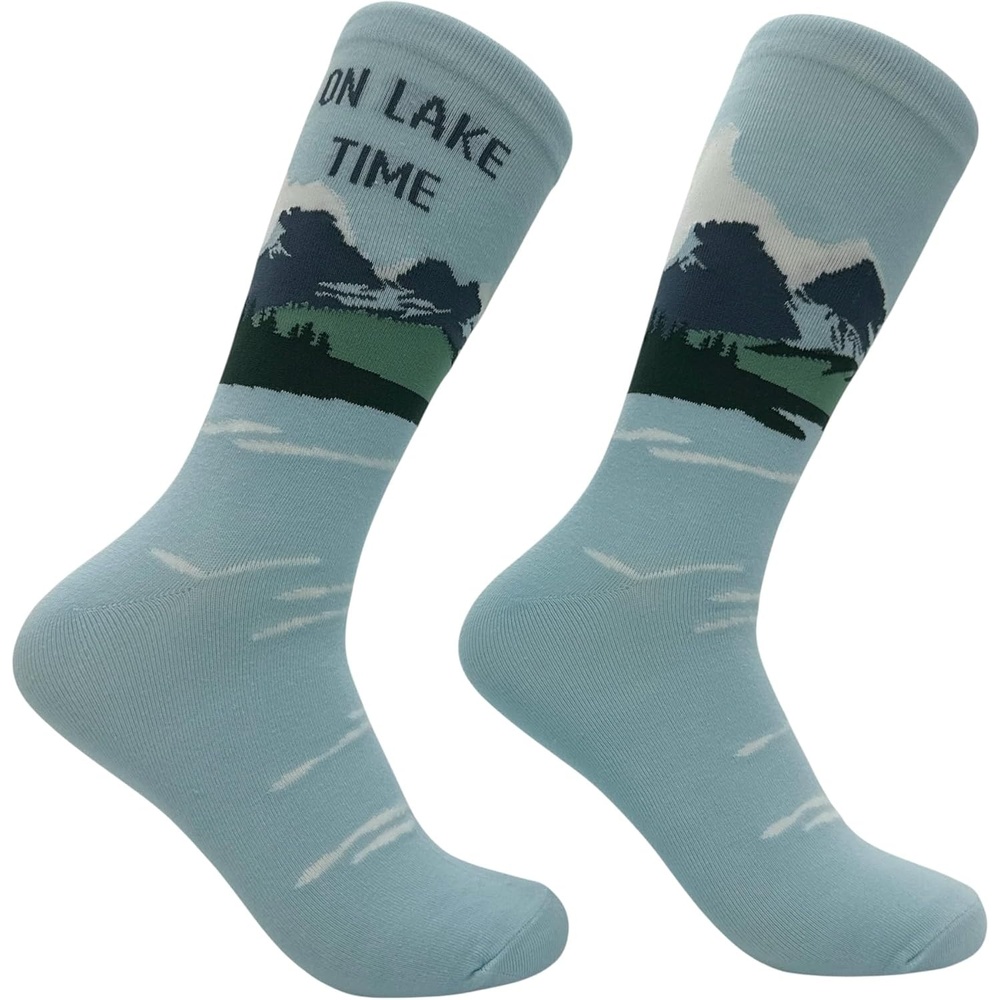 image:imageMens On Lake Time Socks Funny Sarcastic Vacation Graphic Footwear for Men Mens On Lake Time Socks Funny Lake Life Vacation Crew Socks Funny Graphic Socks Graphic Sock Cool Summer Sock Stretchy
