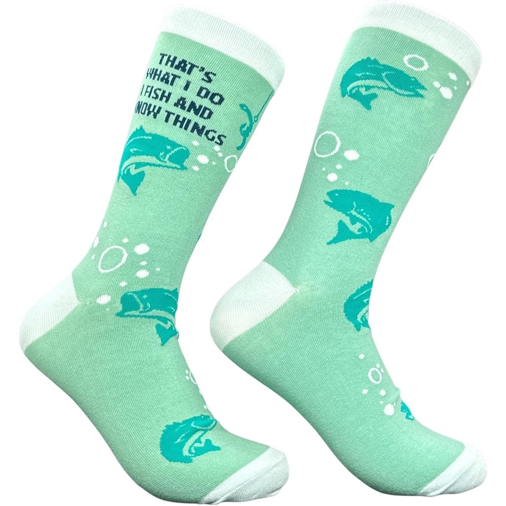image:imageMens Thats What I Do I Fish and I Know Things Funny Fishing Socks Funny Graphic Socks Graphic Sock Cool Fishing Sock Stretchy and Soft Novelty Socks