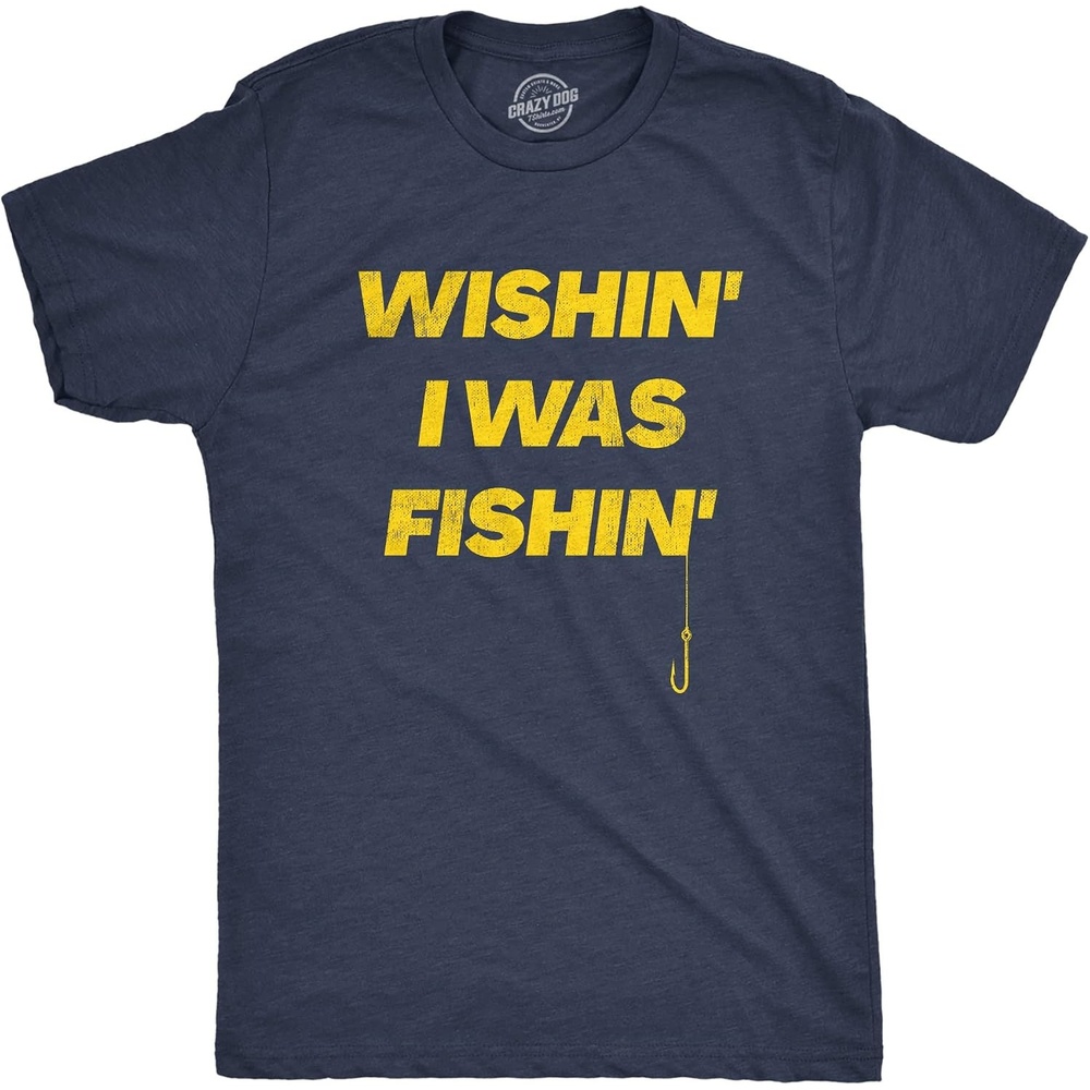 image:imageMens Wishin I was Fishin T Shirt Funny Fishing Lovers Hook Line Tee Funny T Shirts Graphic Apparel for Men Cool Fishing Short Sleeve Soft Cotton Blend Novelty Tees for GuysHeather Navy Fishin
