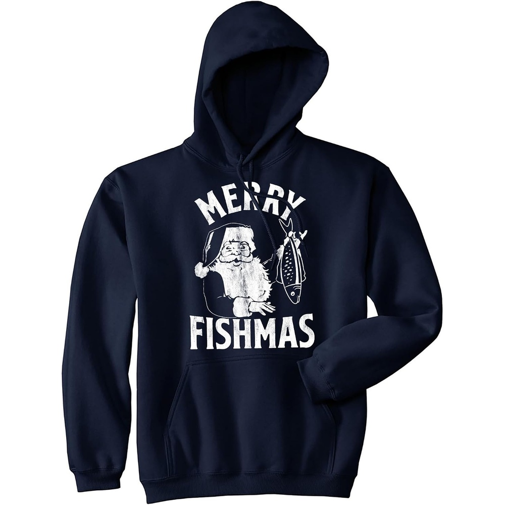 image:imageMerry Fishmas Unisex Hoodie Funny Christmas Fishing Hooded Sweatshirt Funny Sweater Christmas Hoodie Cool Fishing Pullover Sarcastic Warm and Soft Novelty Sweatshirt