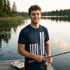 Mens Funny T Shirts USA Flag Fishing Pole Awesome American Fish Tee for Men | Funny T Shirts, Patriotic Apparel for Men, Cool Fishing Short Sleeve, Soft Cotton Blend, Novelty Tees for Guys