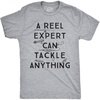 Mens A Reel Expert Can Tackle Anything T Shirt Funny Fishing Tee | Funny T Shirts, Graphic Apparel for Men, Cool Fishing Short Sleeve, Soft Cotton Blend, Novelty Tees for Guys(Light Heather Grey)