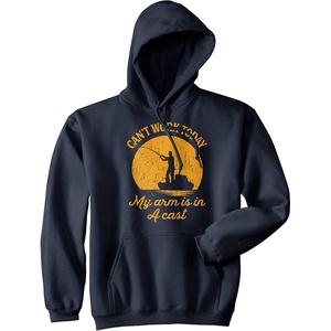 Fishing Hoodies Funny and Sarcastic Unisex Hooded Sweatshirts for Fishermen | Funny Sweater, Fishing Hoodie, Cool Pullover, Warm and Soft, Novelty Sweatshirt(Navy – Arm in a Cast)