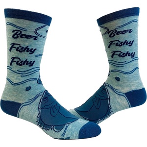 Men’s Beer Fishy Fishy Socks Funny Fisherman Father’s Day Beer Footwear | Funny Graphic Socks, Graphic Sock, Cool Fishing Sock, Beer, Stretchy and Soft, Novelty Socks