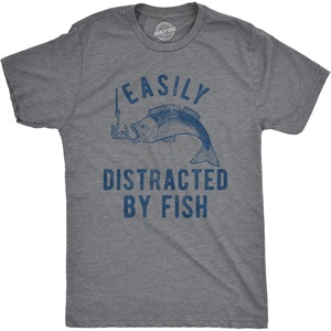 Mens Easily Distracted By Fish T Shirt Funny Fishermen Tee for Guys | Funny T Shirts, Graphic Apparel for Men, Cool Fishing Short Sleeve, Sarcastic, Soft Cotton Blend, Novelty Tees for Guys(Dark Heather Grey)