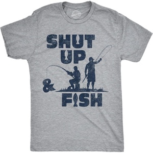 Mens Funny T Shirts Shut Up and Fish Graphic Fishing Novelty Tee for Men | Funny T Shirts, Graphic Apparel for Men, Cool Fishing Short Sleeve, Sarcastic, Soft Cotton Blend, Novelty Tees for Guys