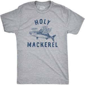 Mens Holy Mackerel T Shirt Funny Angel Halo Blessed Fish Saying Joke Tee | Funny T Shirts, Graphic Apparel for Men, Cool Fishing Short Sleeve, Sarcastic, Soft Cotton Blend, Novelty Tees for Guys(Light Heather Grey – Holy)