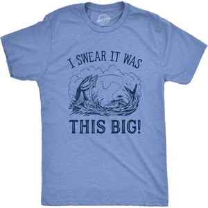 Mens I Swear It was This Big T Shirt Funny Fish Story | Funny T Shirts, Graphic Apparel for Men, Cool Fishing Short Sleeve, Soft Cotton Blend, Novelty Tees for Guys(Light Heather Blue)