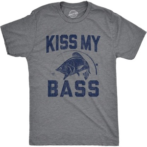 Mens Kiss My Bass T Shirt Funny Fishing Humor Kiss My Ass Graphic Tee(Dark Heather Grey)