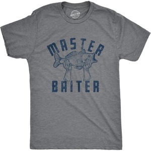 Mens Master Baiter T Shirt Funny Fishing Fathers Day Sexual Innuendo Tee | Funny T Shirts, Graphic Apparel for Men, Cool Fishing Short Sleeve, Adult Humor, Soft Cotton Blend, Novelty Tees for Guys(Dark Heather Grey)