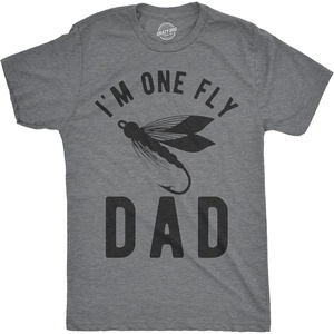 Mens Reel Cool Grandpa T Shirt Funny Fathers Day Fishing Gift | Funny T Shirts, Dad Joke Apparel for Men, Cool Fishing Short Sleeve, Grandpa, Soft Cotton Blend, Novelty Tees for Guys(Dark Heather Grey – One Fly Dad)