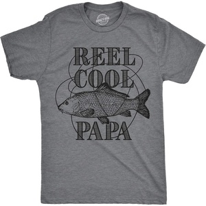 Mens Reel Cool Grandpa T Shirt Funny Fathers Day Fishing Gift | Funny T Shirts, Dad Joke Apparel for Men, Cool Fishing Short Sleeve, Grandpa, Soft Cotton Blend, Novelty Tees for Guys(Dark Heather Grey – Reel Cool Papa)