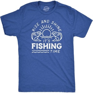 Mens Rise and Shine Its Fishing Time T Shirt Funny Fisherman Tee for Guys | Funny T Shirts, Graphic Apparel for Men, Cool Fishing Short Sleeve, Soft Cotton Blend, Novelty Tees for Guys(Heather Royal – Fishing)
