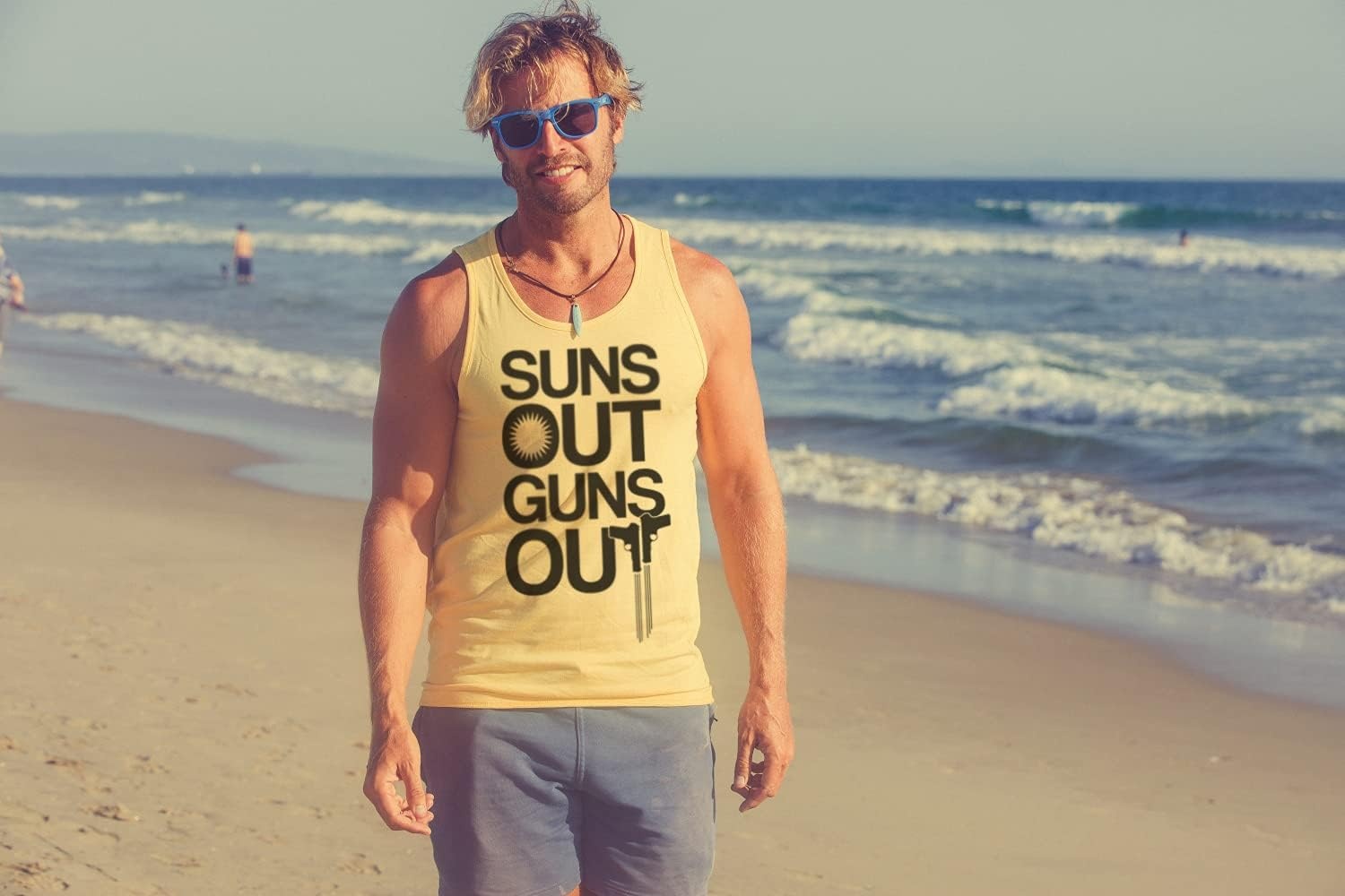 image:imageMens Suns Out Guns Out Tank Funny Workout Tanks Hilarious Gym Shirt Funny Workout Shirt Graphic Tank Top for Men Cool Fitness Sleeveless Tee Fitted Tank Novelty Tank Tops for GuysBlack