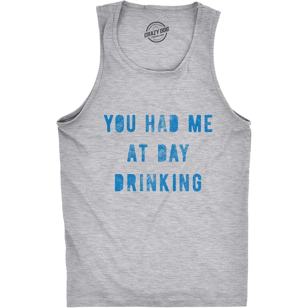 image:imageFitness You Had Me At Day Drinking Funny Mens Tank Tops Funny Workout Shirt Graphic Tank Top for Men Cool Drinking Sleeveless Tee Fitted Tank Novelty Tank Tops for GuysLight Heather Grey