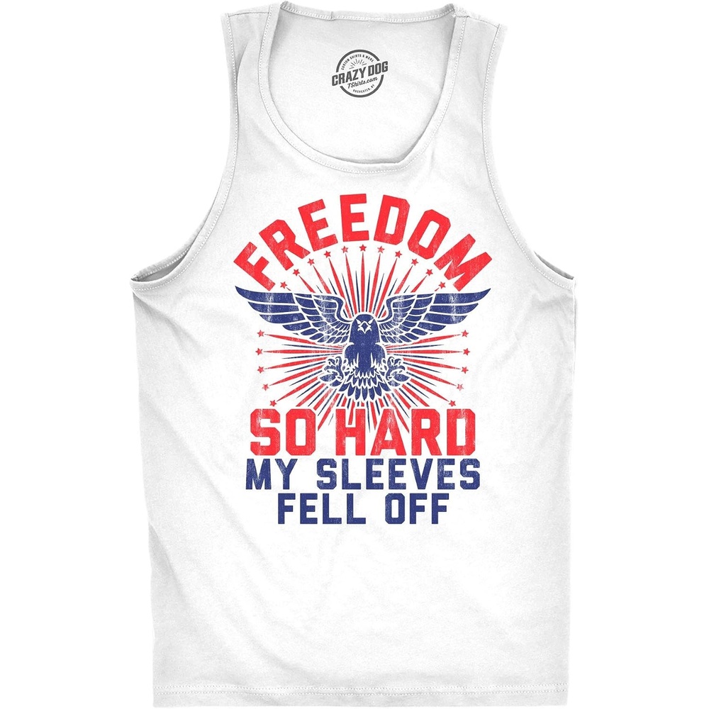 image:imageFreedom So Hard My Sleeves Fell Off Funny USA Mens Tank Tops  Funny Workout Shirt Patriotic Tank Top for Men Cool Fitness Sleeveless Tee Fitted Tank Novelty Tank Tops for GuysWhite