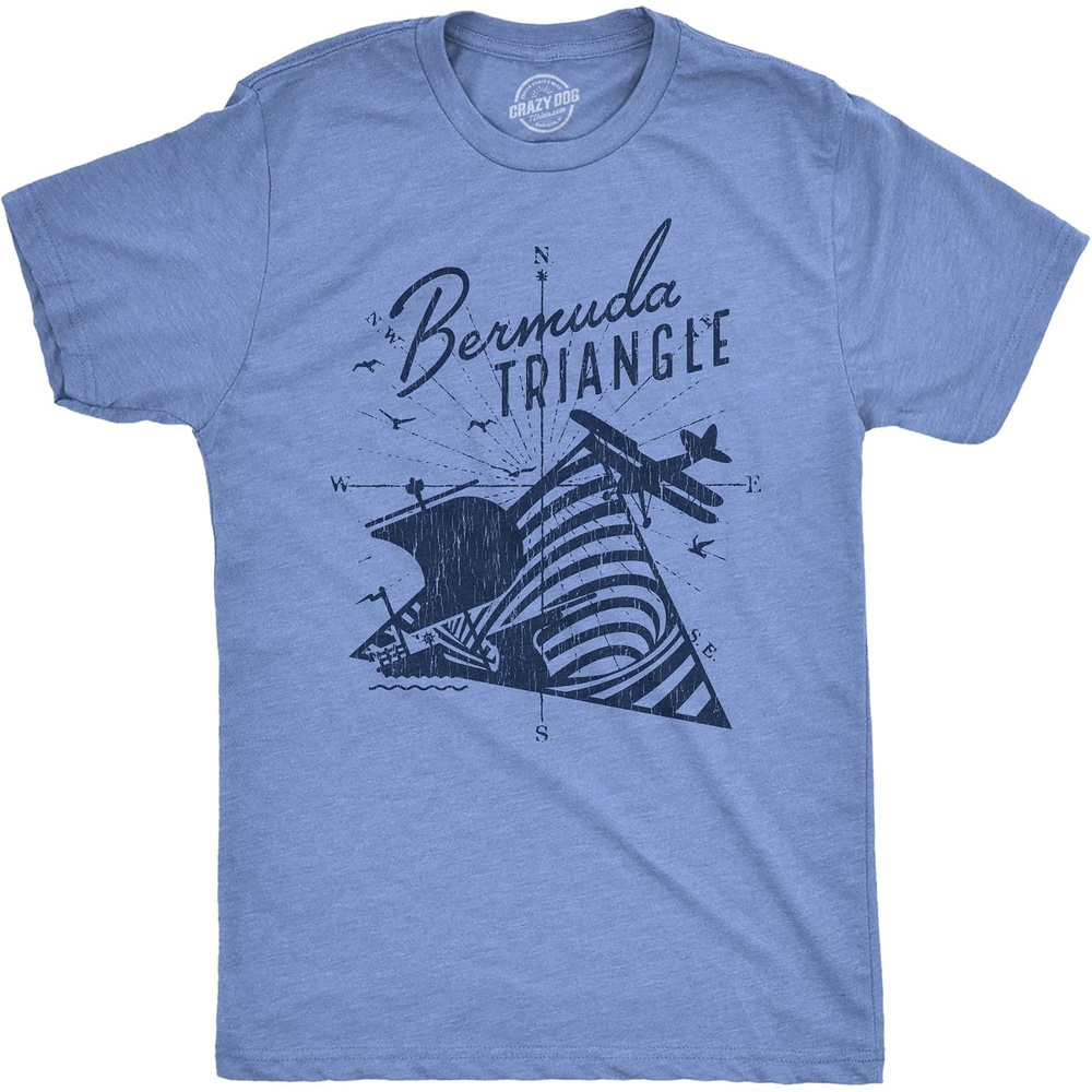 image:imageMens Bermuda Triangle T Shirt Funny Vintage Retro Graphic Novelty Tee for MenLight Heather Blue