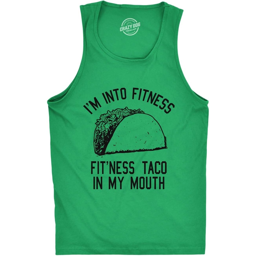 image:imageMens Fitness Taco in My Mouth Tanktop Funny Shirt Funny Workout Shirt Cinco De Mayo Tank Top for Men Cool Fitness Sleeveless Tee Fitted Tank Novelty Tank Tops for GuysHeather Green Fitness Taco