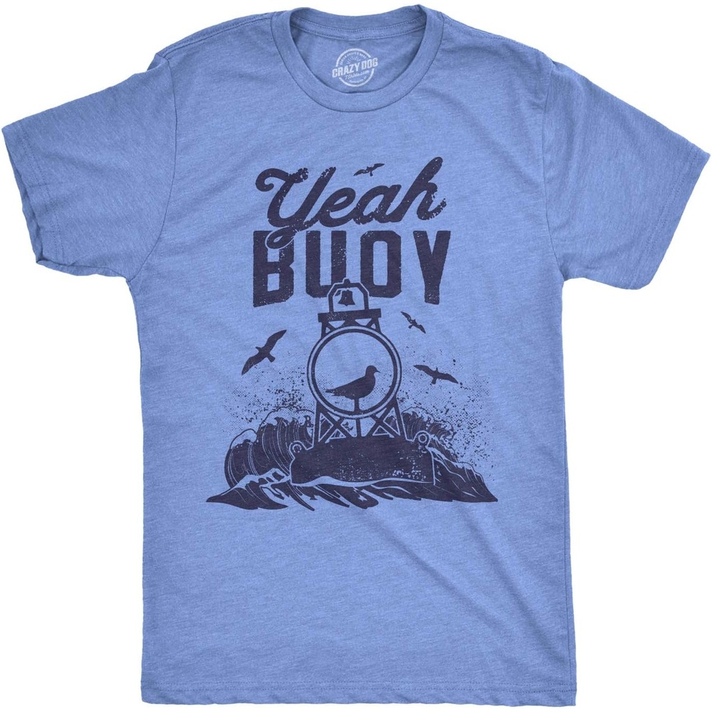 image:imageMens Fun Summer Tees Hot Funny Pool Beach Ocean Swimming T Shirts for GuysHeather Light Blue Yeah Buoy